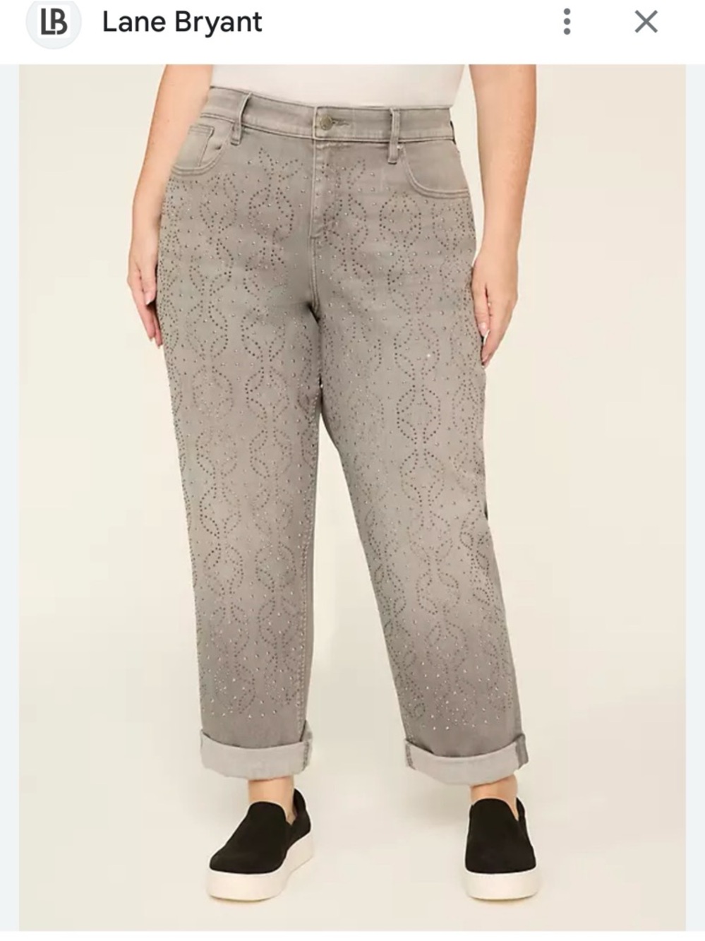Lane Bryant Mid- Rise Boyfriend Gray Studded Eyelet-Pattern Jeans Size 18